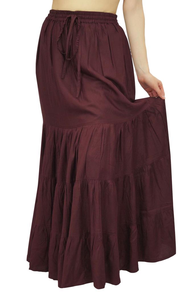 Bimba Длинная расклешенная юбка макси-ярус в стиле бохо с эластичной резинкой на талии из вискозы в стиле бохо