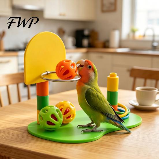 Bite Resistant Parrot Toys Basketball Hoop Toy, Interactive Bird Toss Ring Game, Intelligence Development Kit Agility Training Enrichment Toy
