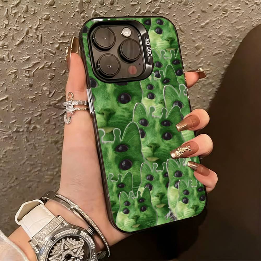 A-инопланетный кот Зеленый чехол для телефона для iPhone 17,16,15,14,13,12,11 Plus,Pro Max,XS,Красочный серебристый чехол для телефона Funda Cover