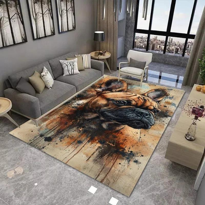 Ковер с принтом французского бульдога для декора гостиной, коврик под диван, коврик для кофейного столика, напольный коврик для спальни, нескользящий, мягкий коврик, модный