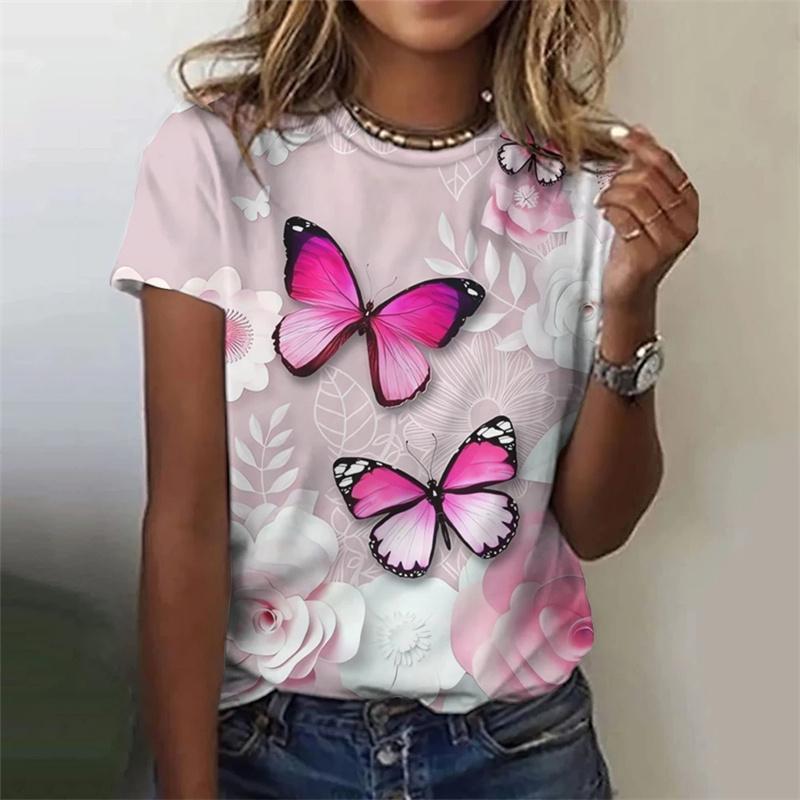Butterfly Pattern T-Shirt For Women Insect 3D Printed T Shirts Summer Fashion Casual Oversized Tees Short Sleeves Round Neck Top