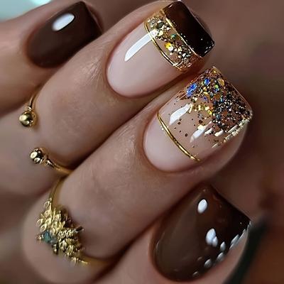 24 шт. глянцевые средние квадратные накладные ногти во французском стиле блестящие многоразовые накладные ногти для женщин