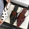 Fashion Retro Casual Weave Hollow Roman Sandals Women Fashion Pointed Toe Back Strap Design Brand Slide Sandals Elegant Low Heel Shoes