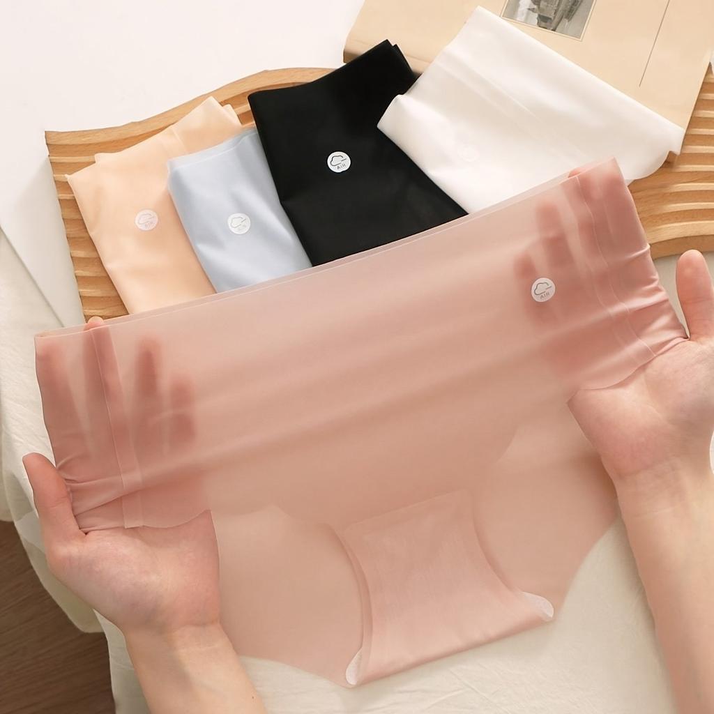 5pcs Womens Ice Silk Seamless Mid Rise Underwear Breathable Soft Lightweight Sheer Comfortable Lingerie Multicolor Casual Fashion