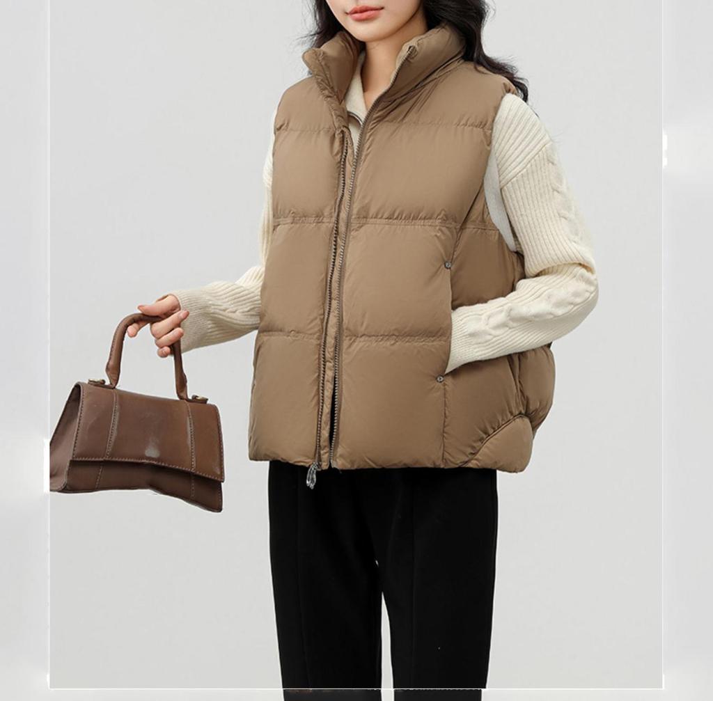 Женская легкая термокуртка без рукавов с воротником-стойкой, белая утиная пуховая куртка, свободный карман, универсальный шикарный жилет