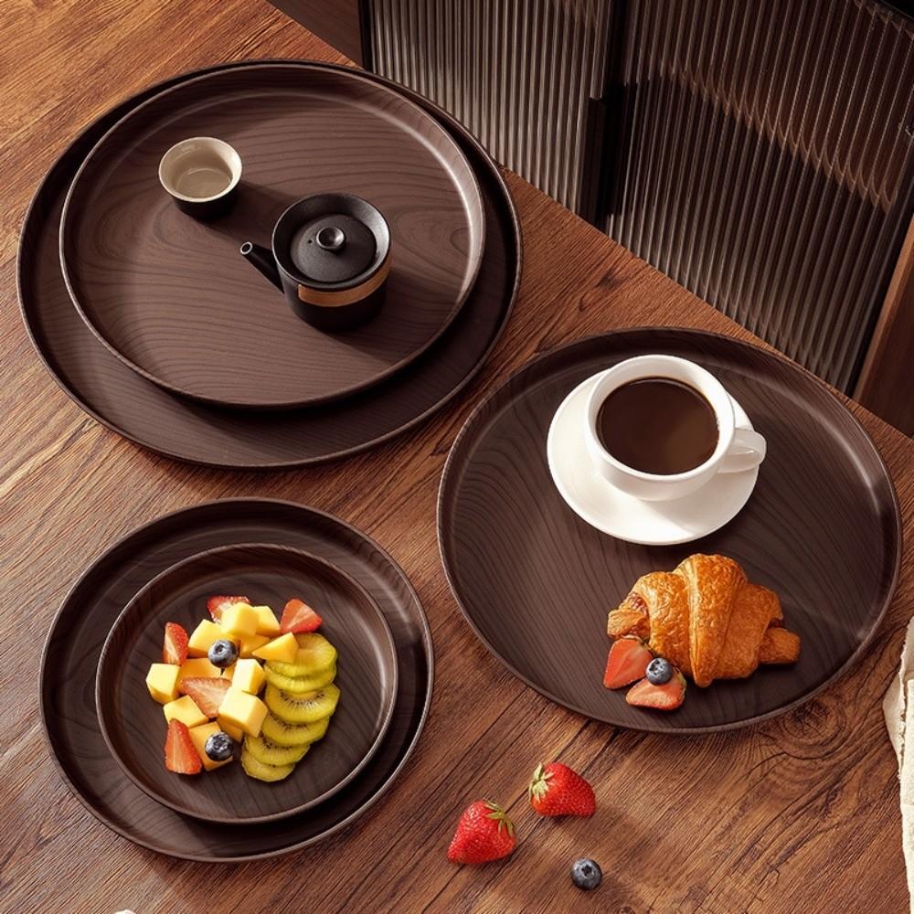 20/26/32/38cm Imitation Wooden Tray Round Shape Food Tray Imitation Wooden Serving Tray Home Use