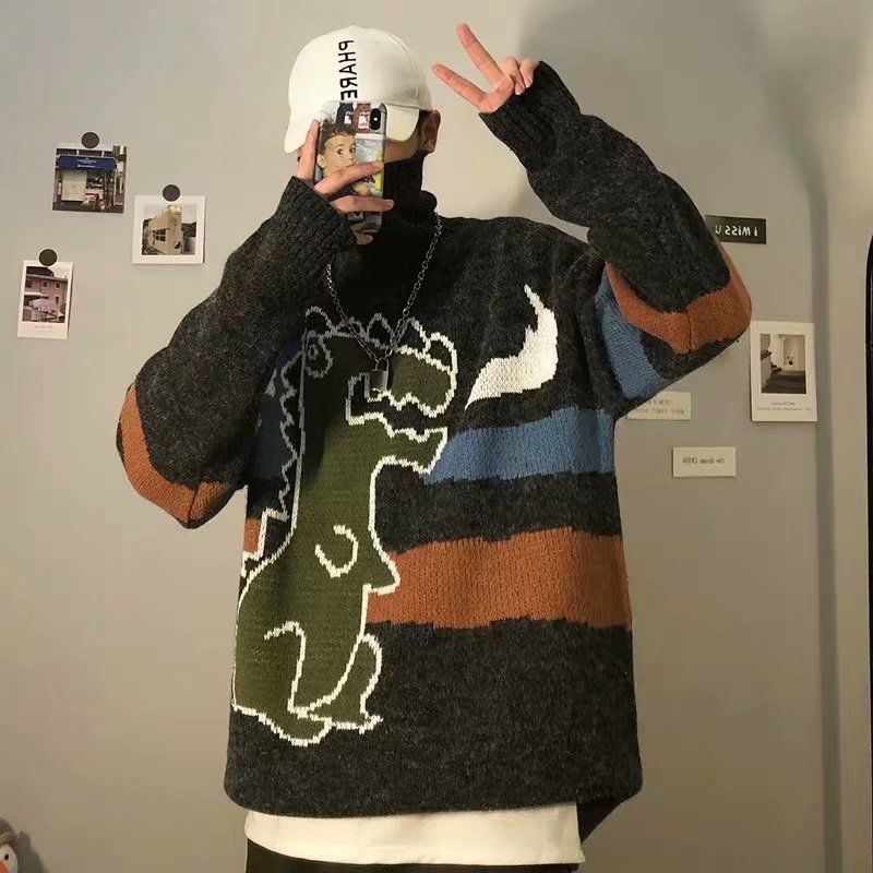 Осенне-зимняя мода, утолщенный свитер с высоким воротом, мужское свободное вязаное универсальное теплое пальто