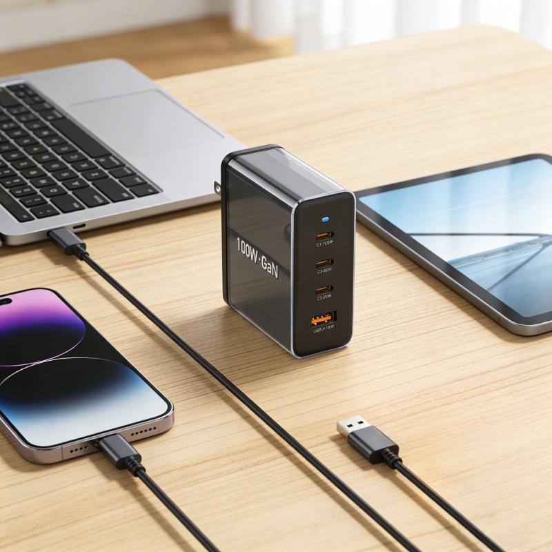 100 Вт USB-C Адаптер Питания С 4 Портами из Алюминиевого Сплава Быстрой Зарядки Для Ноутбуков Телефонов Планшетов Адаптер Питания