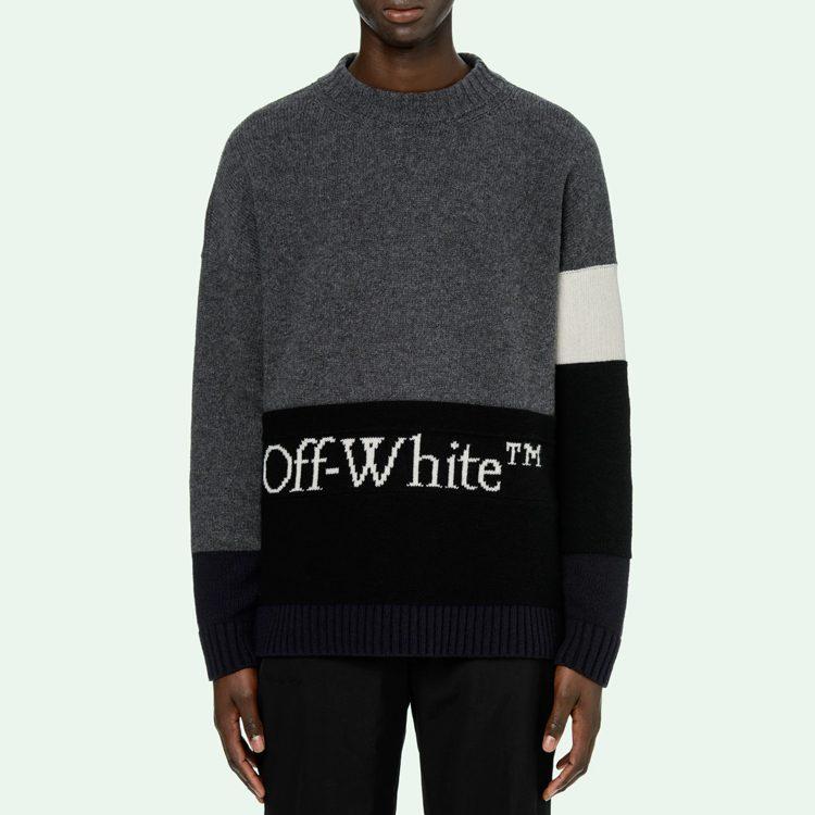 Свитер с блоками цвета и логотипом OFF WHITE OMHE048E20KNI0010701