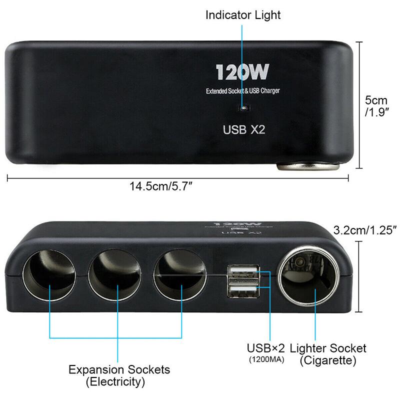 4 Way Multi Socket Car Cigarette Lighter Splitter USB Charger Adapter 12V 24V