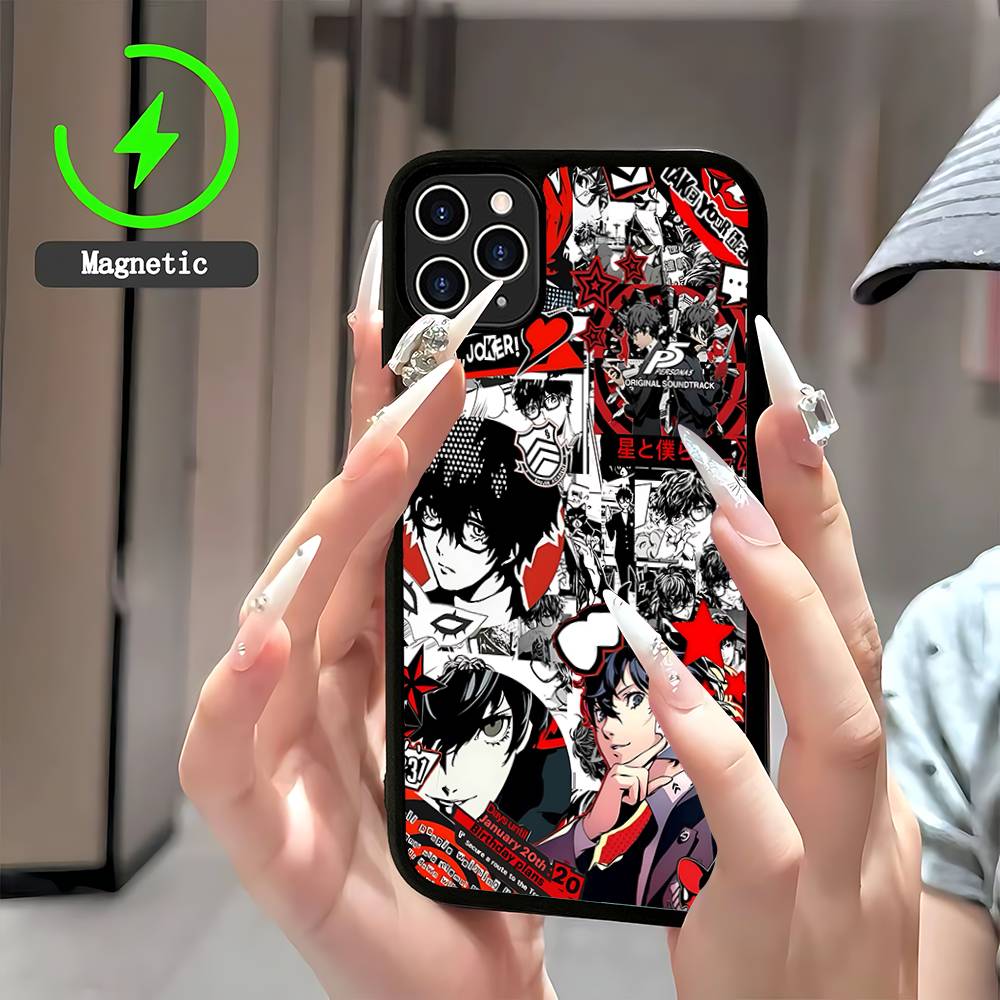 Classic Anime P-Persona 5 Magnetic Phone Case For IPhone 16 15 14 13 12 11 17 Pro Max Plus Wireless Charge Cover