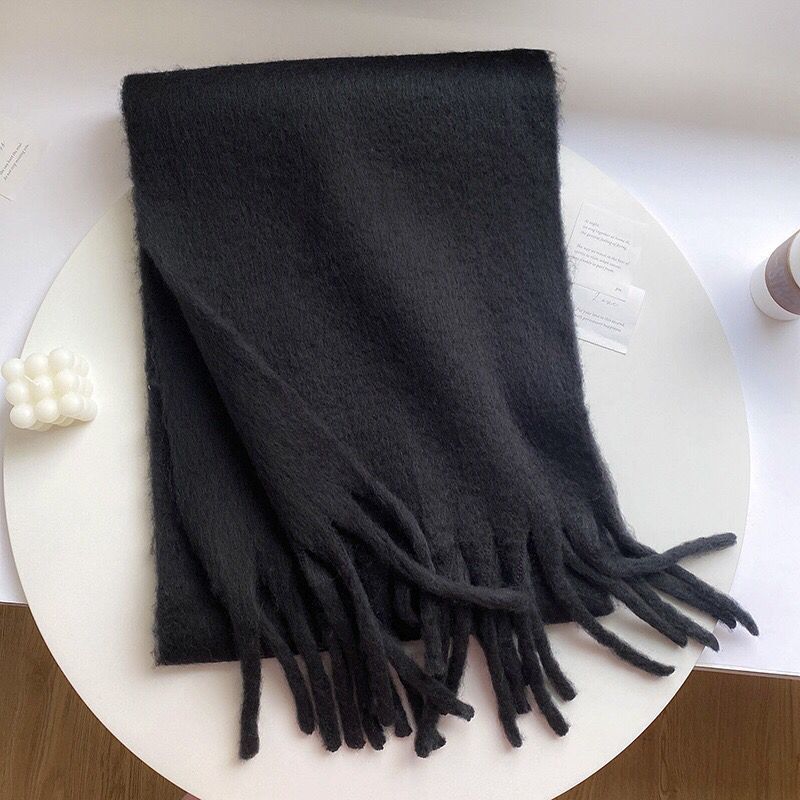 Women's Autumn Winter Warm Long Scarf Elegant Cashmere-like Pashmina Solid Color Tassel Shawl