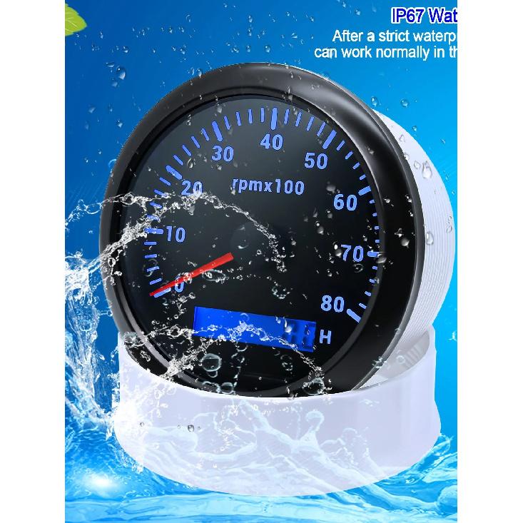 Round Auto RPM Tachometer 8000 RPM Tacho Gauge with LCD Light Car Digital Hourmeter Marine Outboard Diesel Engine 7Colors Change Coolant Temperature