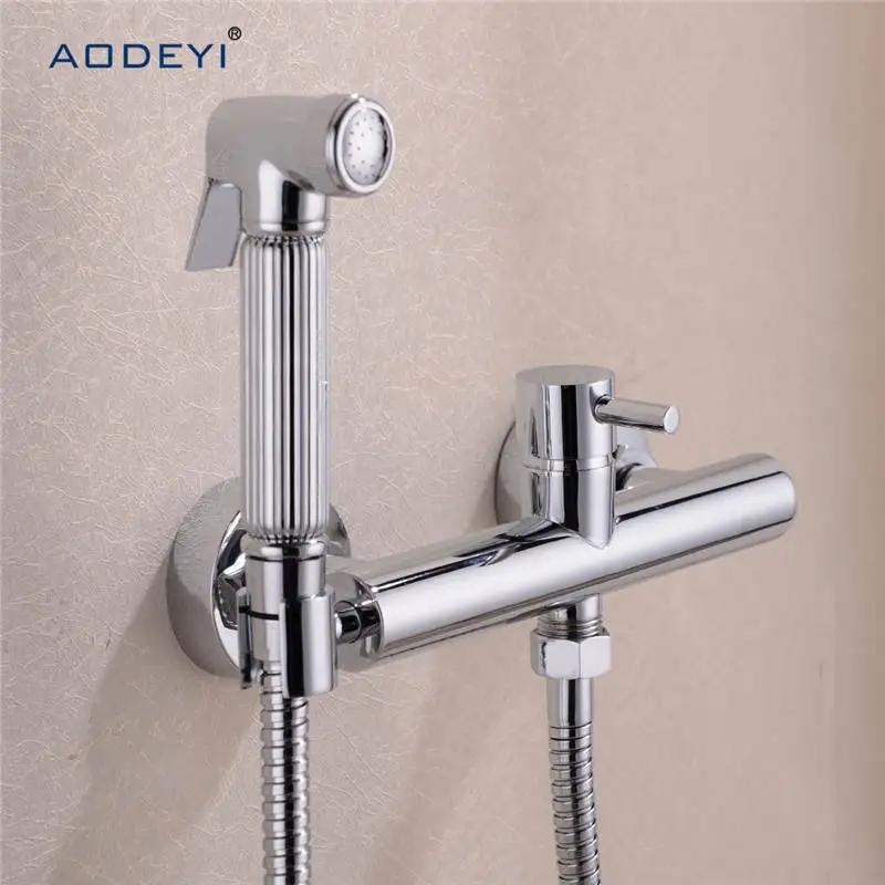 Solid Brass Toilet Handheld Bidet Spray Shower Sprayer Set With Hot and Cold Mixer Valve Chrome & Gold