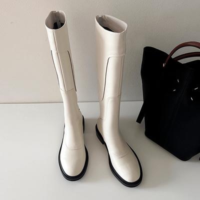 Версия из коровьей кожи~ Ковбойский каблук маленькие ароматные рыцарские сапоги для женщин 2025 новые осенне-зимние на толстой подошве тонкие высокие белые сапоги для женщин