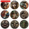 1pc 2d Flat Round Wooden Ancient Sign - 20cm Dormitory Decoration, Skull Theme, Perfect Gift for People, Home Living Room Office Wall Decoration