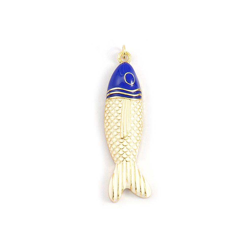 Doreen Box 1 PC Brass Fish Pendants 18K Gold Plated Enamel Fish Animal Ocean Jewelry Charms for Necklace Findings 5.6cm x 1.5cm