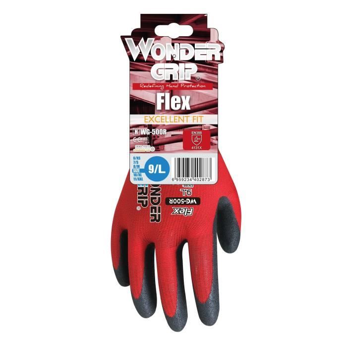 Gants de travail - WONDER GRIP - WG-500R Flex - Nylon et nitrile - Rouge