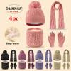 A 4-piece Children's Fringed Scarf, Scarf, Gloves, Hat and Glove Set with Fleece, Thickened, Colorful and Striped Autumn and Win