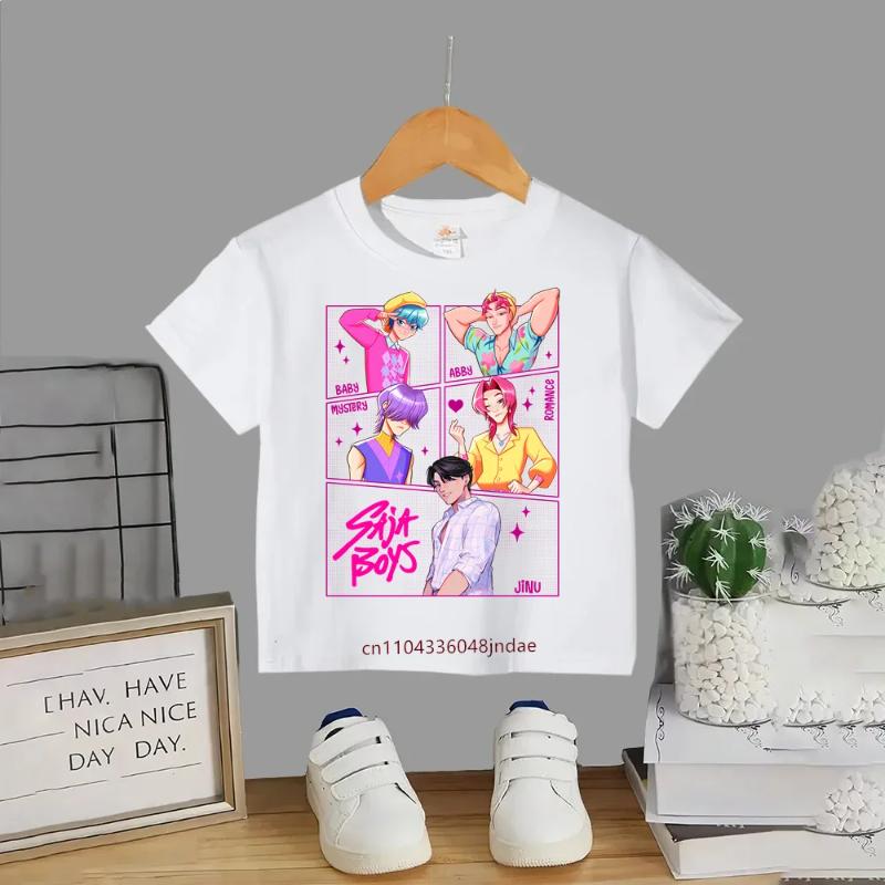 2026 Новая Горячая K-Pop Футболка с Коротким Рукавом для Детей Охотники на Демонов Аниме Принт Футболки Мальчики Девочки Повседневные Топы Подарок на День Рождения