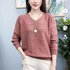 Spring and Autumn New Sweater Knitwear Hollow V-neck Versatile Fashion Loose Bottom T-shirt Small Shirt Women's Casual Solid Color