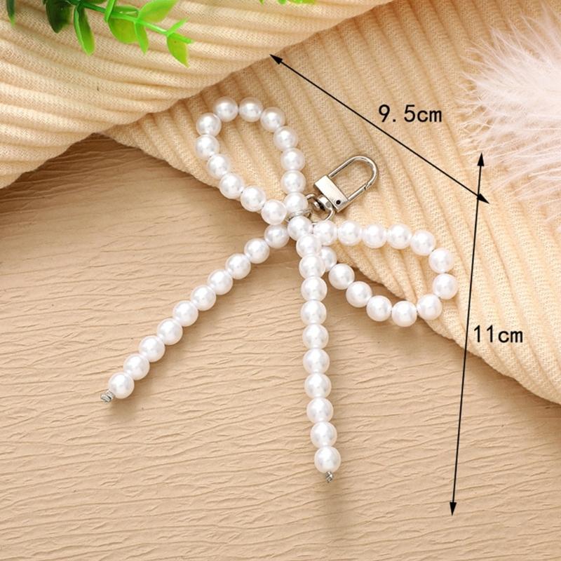 Fashion Pearls Beaded Bowknot Keychain Pendant Sweet Cute Hanging Decorations Keyring Charm for Purse Bag Backpack