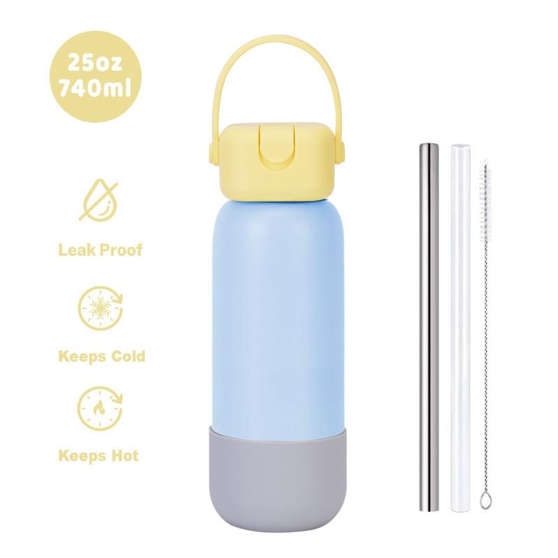 740ml Stainless Steel Vacuum Insulated Water Bottle With Carry Strap Leakproof Sport Cup Outdoor Hiking Gym Office Travel