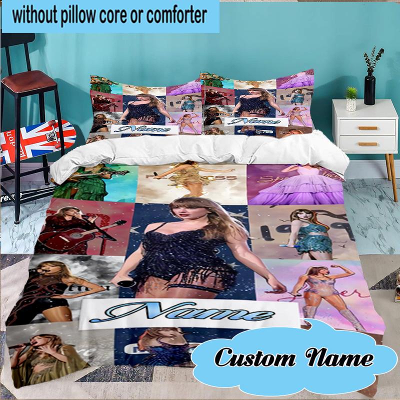 Custom Name Taylor Top singer Bedding Set 3pcs, Bedding Set Including 1pc Duvet Cover And 2pcs Pillowcases for Bedroom, Dormitory Gift