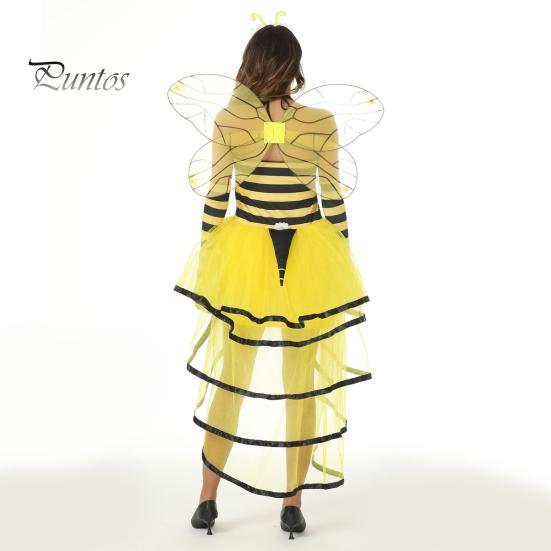 Yellow And Black Bee Costume Cosplay with Wings Antennas Queen Halloween Party Energetic Apparel Role-Playing Flower Decor Scattered Cake Hem