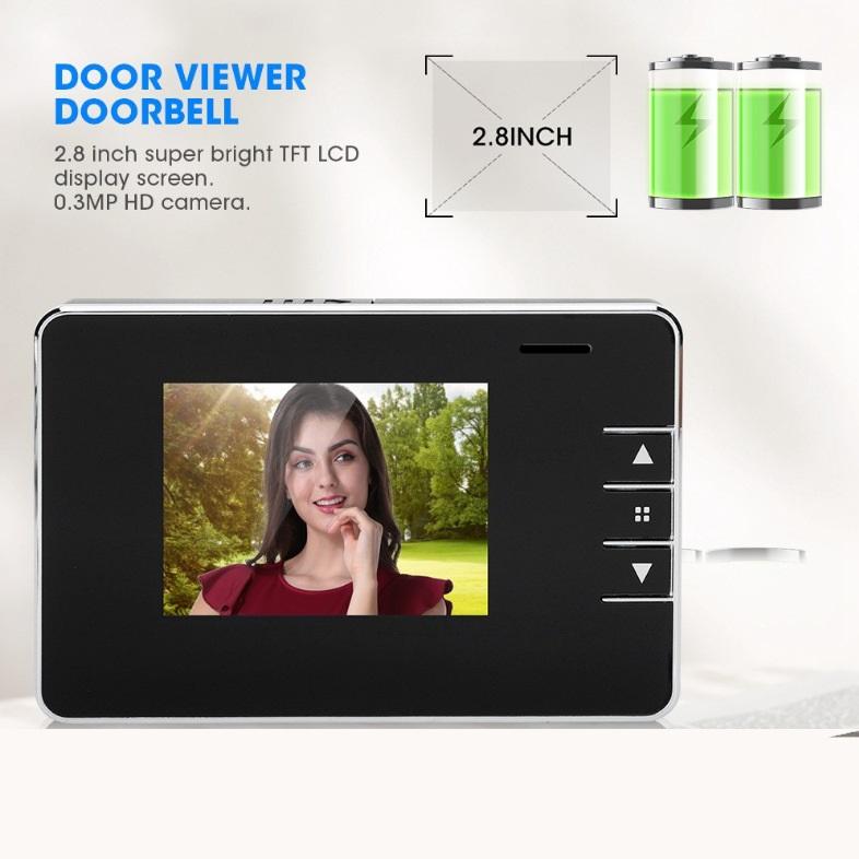 2,8-дюймовый цифровой дверной звонок, 0,3 МП, дверной глазок, камера просмотра, дверной звонок BellAA