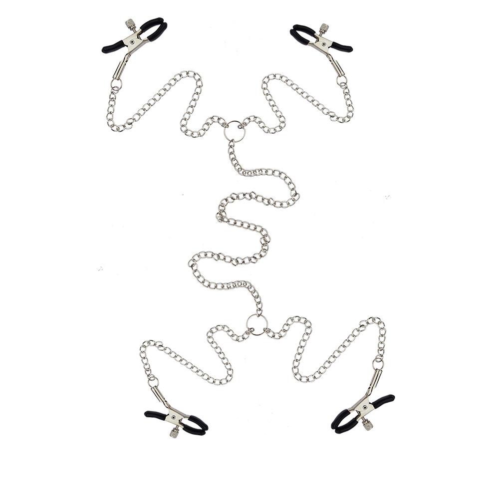 Фетиш игры для взрослых, секс-игрушки для женщин, металлический зажим для сосков с цепочкой, связывание груди, зажим для стимуляции половых губ, массажер БДСМ