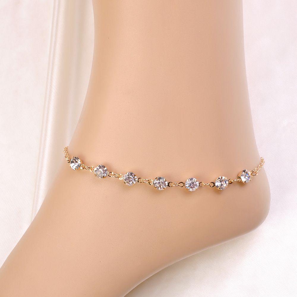 Silver Adjustable Summer Beach Jewelry Birthday Gift Barefoot Sandal Rhinestone Anklets Foot Chains