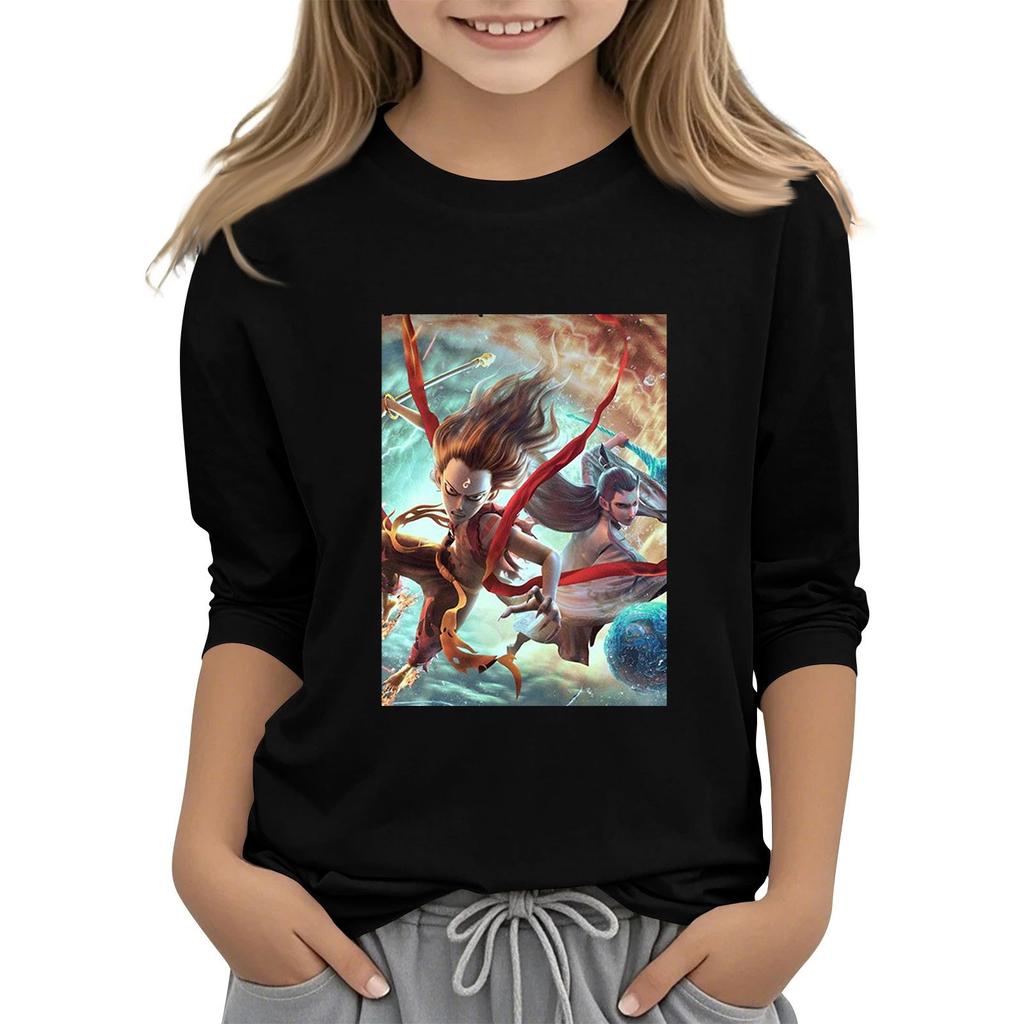 Топы с принтом для девочек 5-16 лет с круглым вырезом и рукавами 3/4 Футболки Модные топы Наряды Футболки