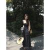 Hungerlababy/26Ss Черное Элегантное Цветочное Платье-Сарафан с Эффектом Стройности и Поясом, Длинное Платье для Отдыха на Побережье