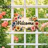 Durable Wooden Sign Floral Welcome Sign, Front Door Ornaments, Flower Hanging Long-lasting Outdoor for Summer Farmhouse Home Coffee Shop Window