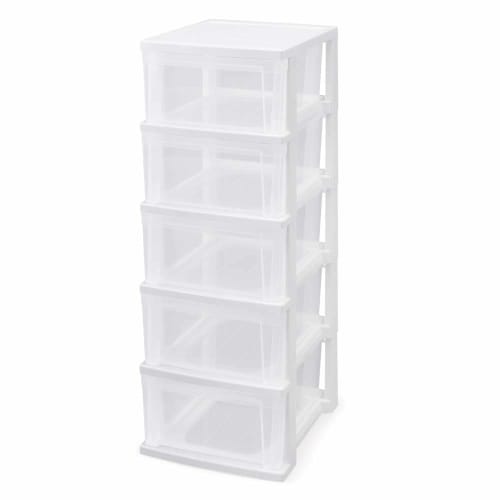 IRIS OHYAMA Slim Chest, 5-Drawer, Heavy-Duty Design (Integrated Frame), Wet Area Safe, NSS-325, 30.9cm Wide X 39cm Deep X 96.3cm High, White/Clear