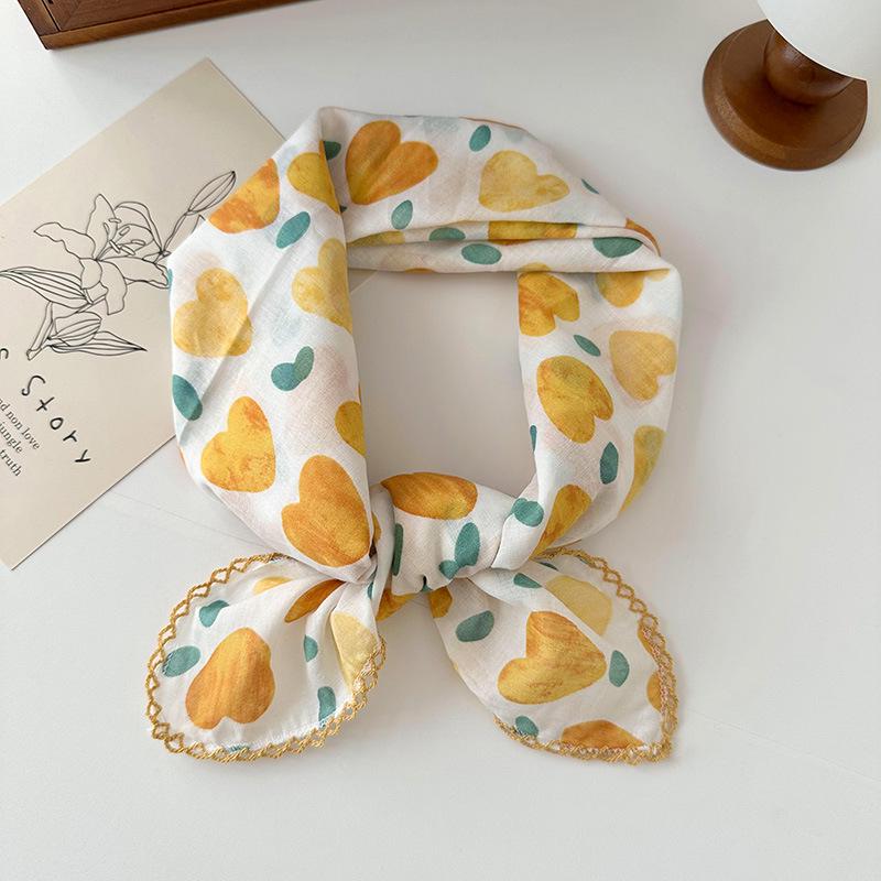 70% Cotton Linen Small Square Silk Scarf - Korean Style Floral Design for Versatile Neckwear and Decorative Use