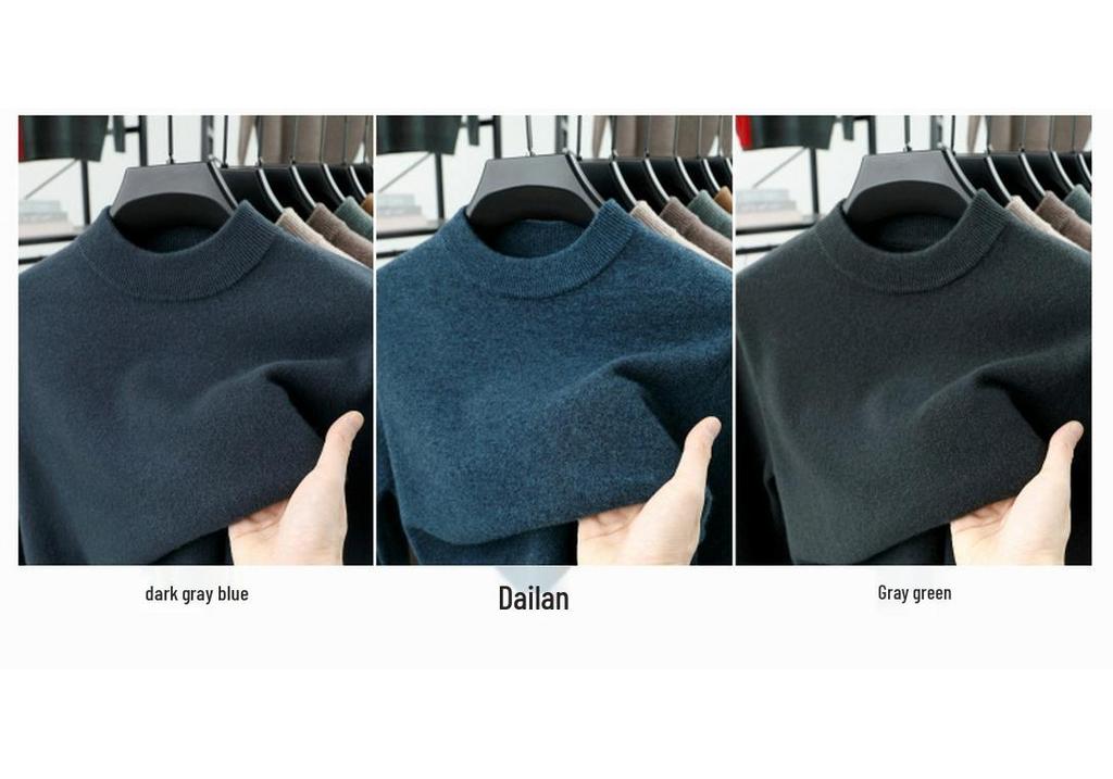 2024 Men's Pure Wool Half-High Neck Sweater, Autumn Winter Knitwear, High-End Casual Base Layer