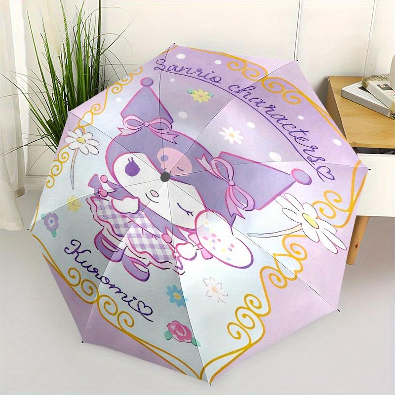 Kuromi,Sanrio Automatic Folding Umbrella-Simple 8-Rib Design, Bright Cartoon Pattern, Durable Iron Frame, Suitable For Travel, Outdoor, Beac