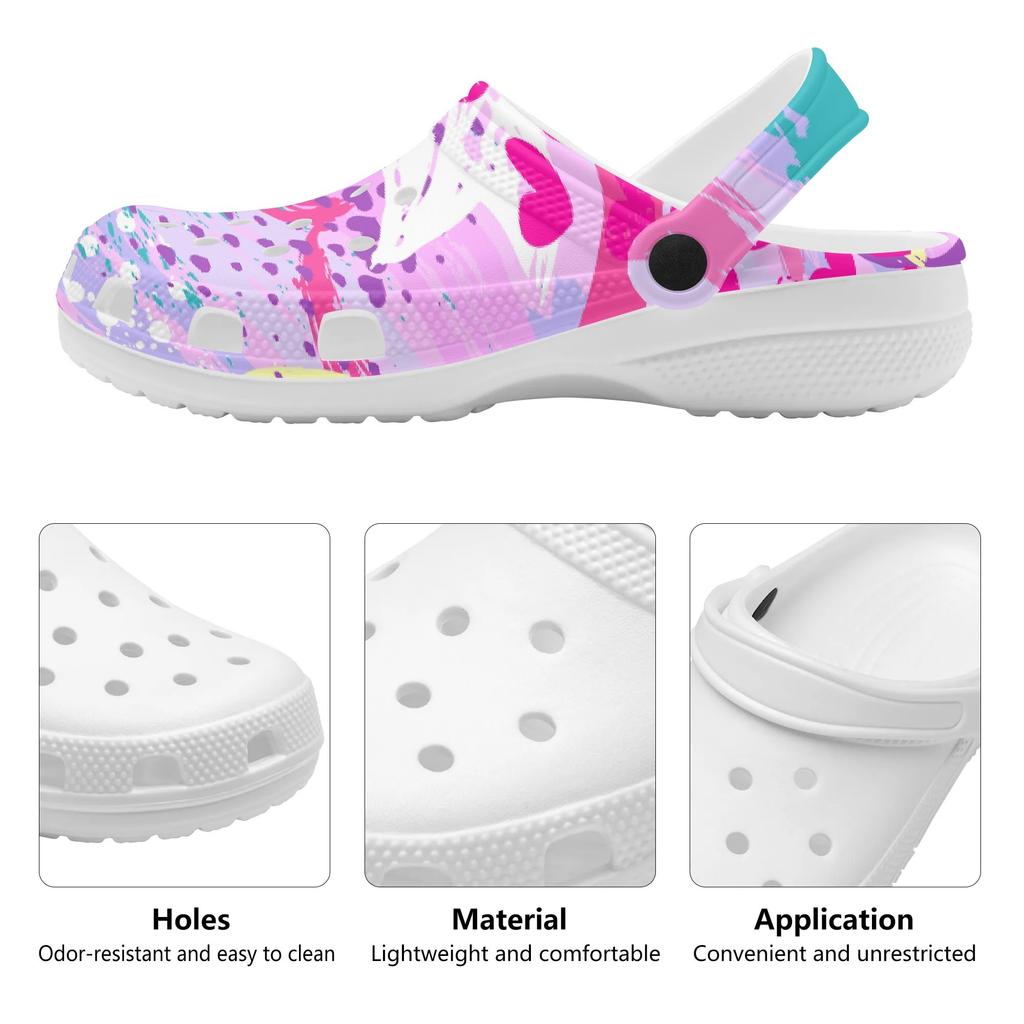 Unisex Printed White EVA Clogs Lightweight Breathable Slip On Garden Shoes Summer Beach Pool Bathroom Casual Sandals Shower Use