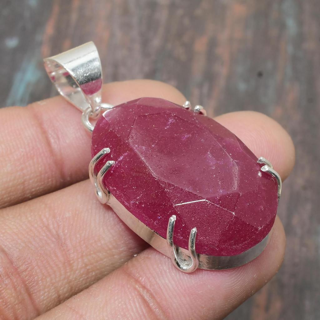 Уникальный лабораторный кулон с красным рубиновым драгоценным камнем ручной работы из стерлингового серебра 925 пробы