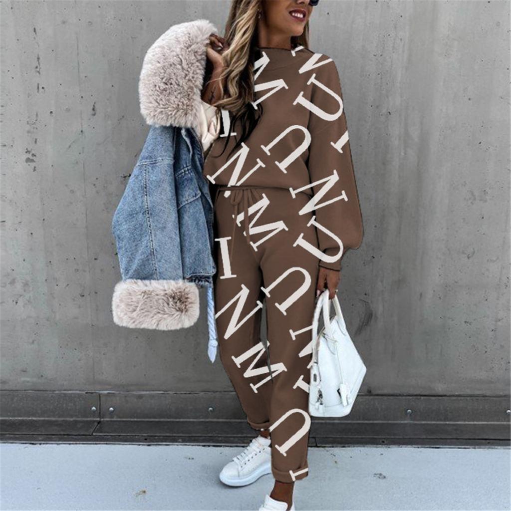 Женский модный повседневный брючный костюм с высоким воротом на шнуровке и длинным рукавом с принтом тай-дай