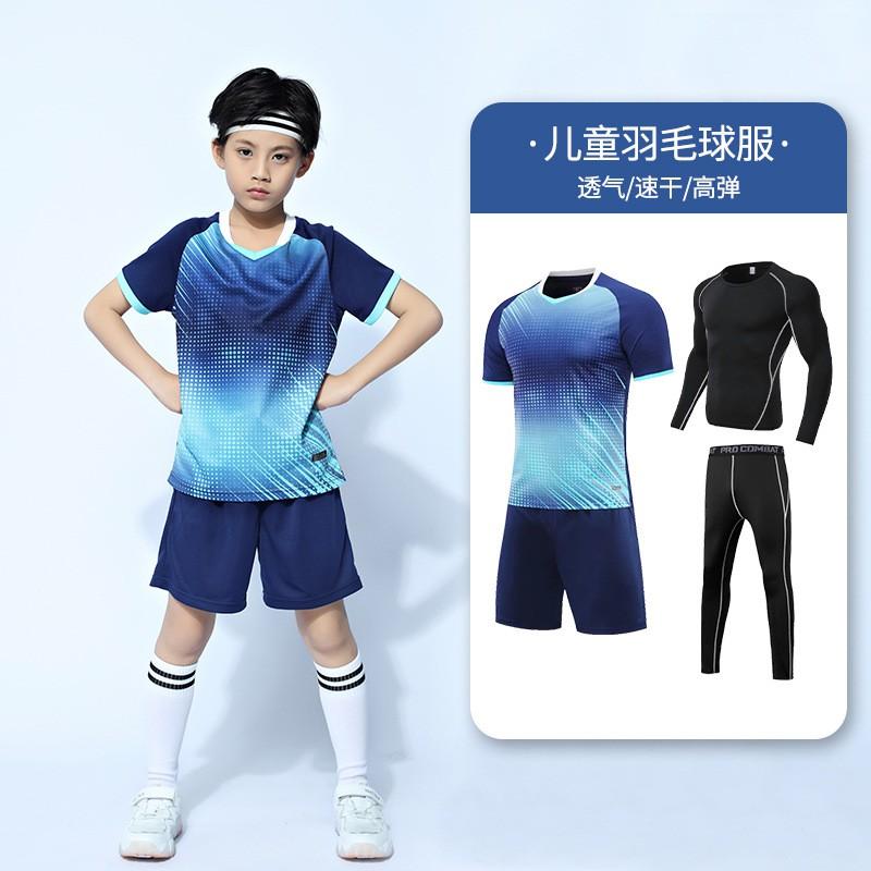 Kids Sports Set 4pcs Short Sleeve T-Shirt Shorts Compression Base Layer Badminton Tennis Volleyball Training Competition