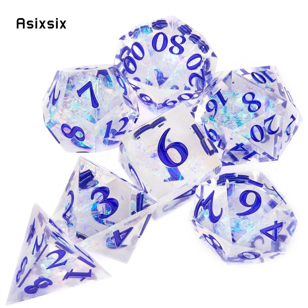 7 Pcs White Resin Blue Number Sharp Edge Dice Polyhedral Dice Suitable for Role-Playing RPG Board Game
