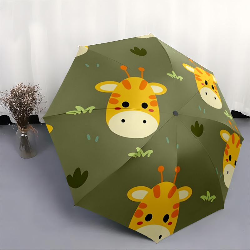 1pc Giraffe Pattern Automatic Folding Umbrella - Portable Collapsible Design, 8-Rib Iron Frame, Durable Fabric yy251125204