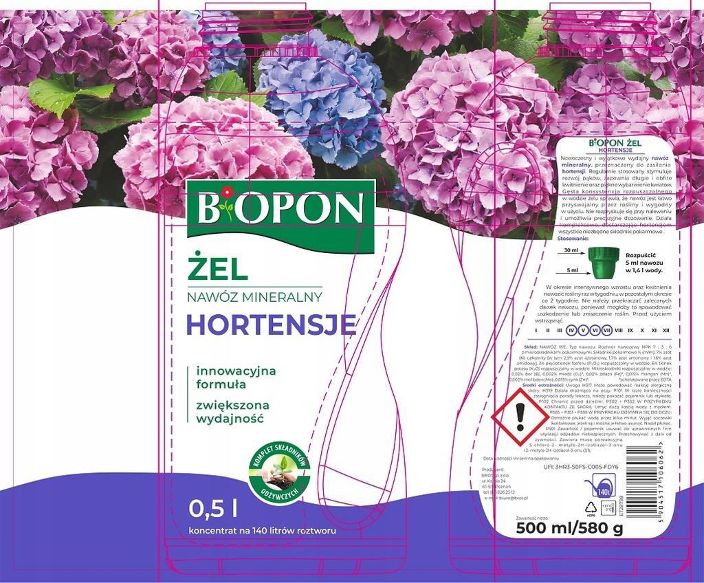 BiOPON nawóz mineralny w żelu do zasilania hortensji 500ml