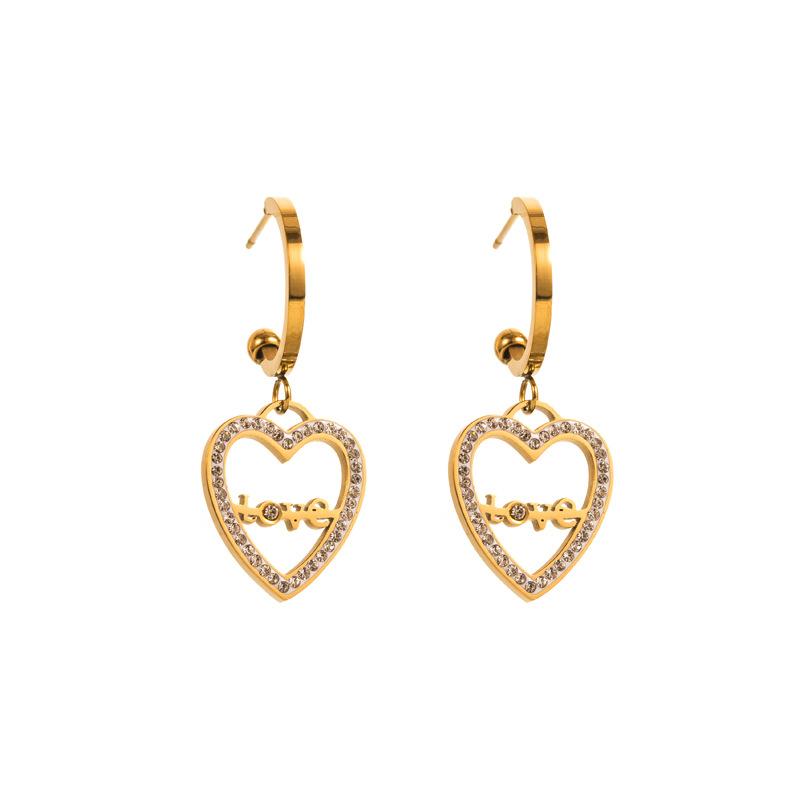Женские простые серьги-капли в форме любви, серьги-подвески из нержавеющей титановой стали, круглые серьги с кристаллами золотого цвета, геометрические украшения для ушей