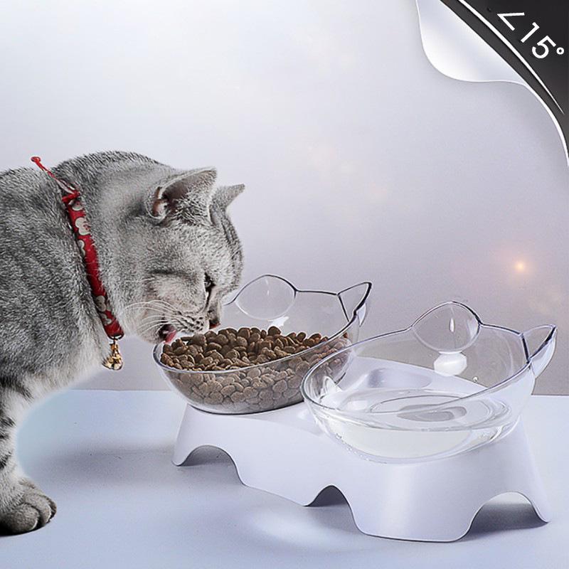 Миска для кошек, таз для собак, нескользящая двойная миска для кошачьего корма, миска для домашних животных с подставкой, прозрачная миска для воды для кошек и собак, кормушка, аксессуары для кошек