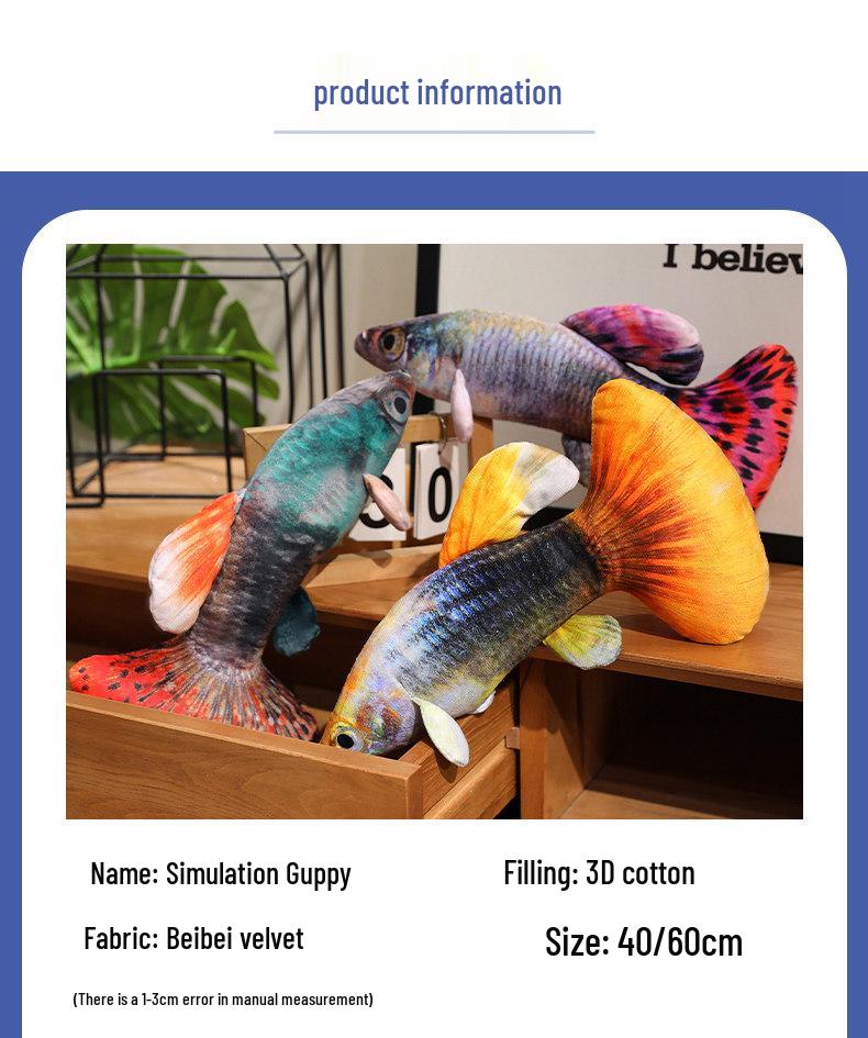 Плюшевая игрушка «Цветная гуппи» - Игрушка-подушка, имитирующая тропическую рыбу