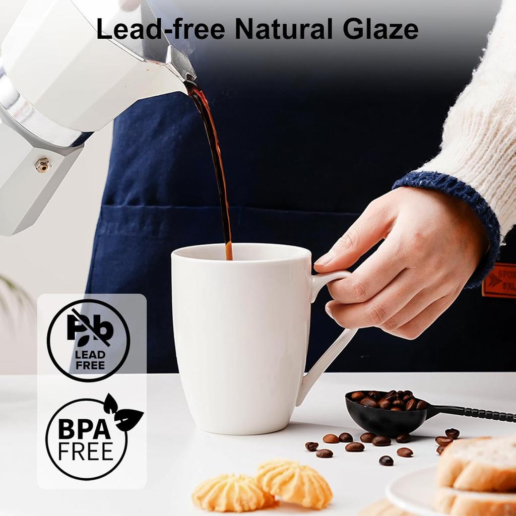 2 шт. Кофейная кружка из костяного фарфора 370 мл Керамическая чайная чашка Белые кофейные кружки для латте, чая, капучино, какао - Можно использовать в микроволновой печи